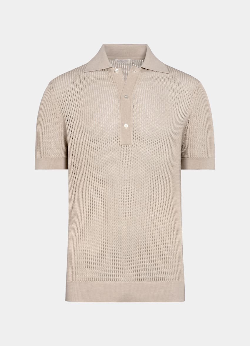 SUITSUPPLY Californian Cotton & Mulberry Silk Sand Crochet Polo