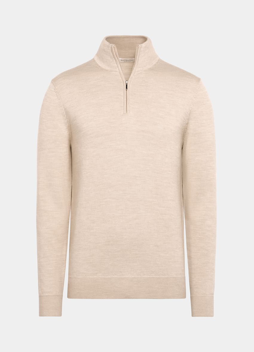 SUITSUPPLY Pure Wool Sand Merino Half Zip