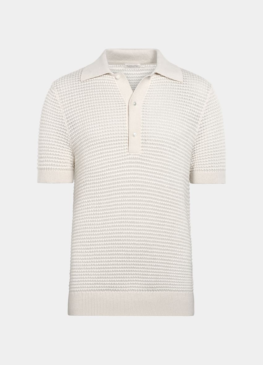 SUITSUPPLY Cotton Linen Silk Light Grey Crochet Polo