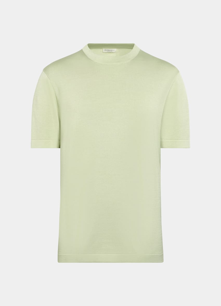 SUITSUPPLY Californian Cotton & Mulberry Silk Light Green Short Sleeve Crewneck