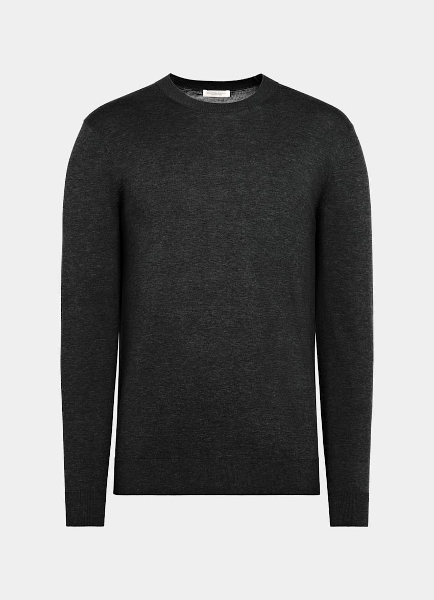 SUITSUPPLY Kalifornische Baumwolle und Maulbeerseide Rundhalspullover dunkelgrau