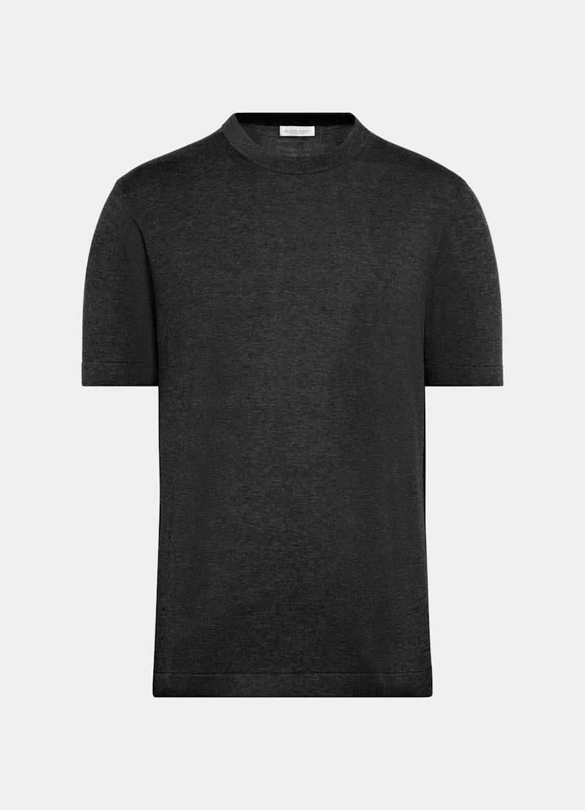 SUITSUPPLY Californian Cotton & Mulberry Silk Dark Grey Short Sleeve Crewneck