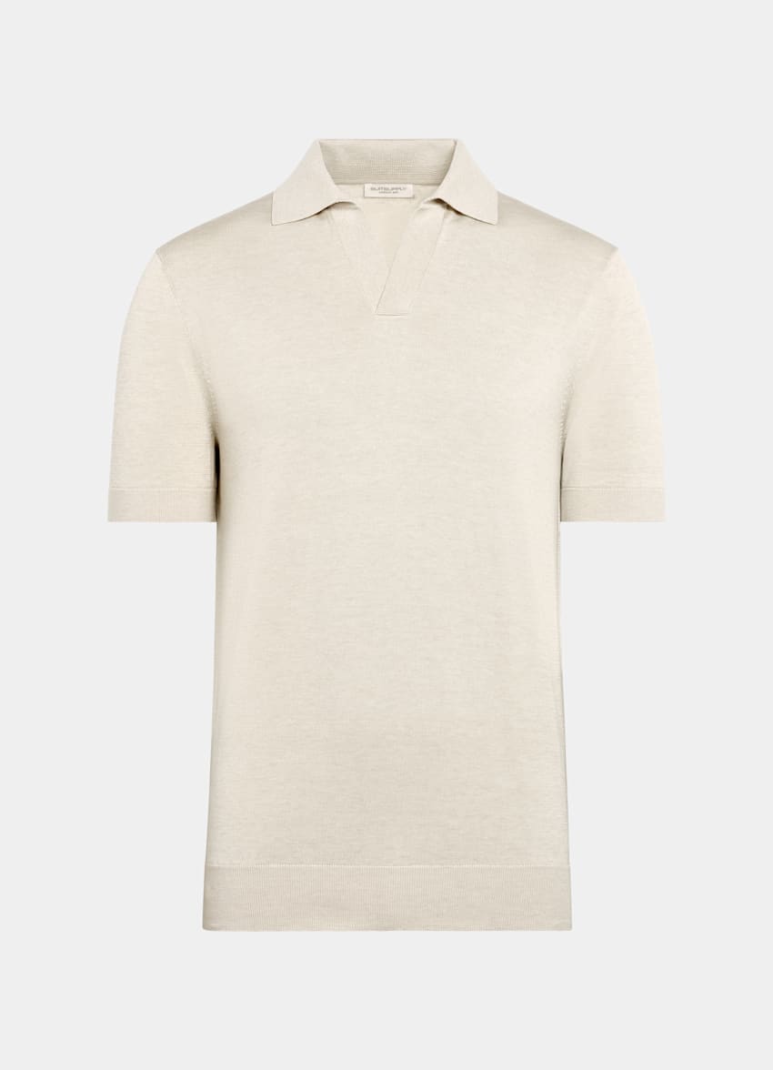 SUITSUPPLY Californian Cotton & Mulberry Silk Sand Buttonless Polo