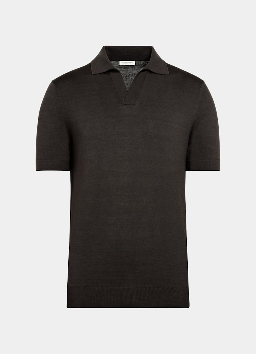 SUITSUPPLY Californian Cotton & Mulberry Silk Dark Brown Buttonless Polo