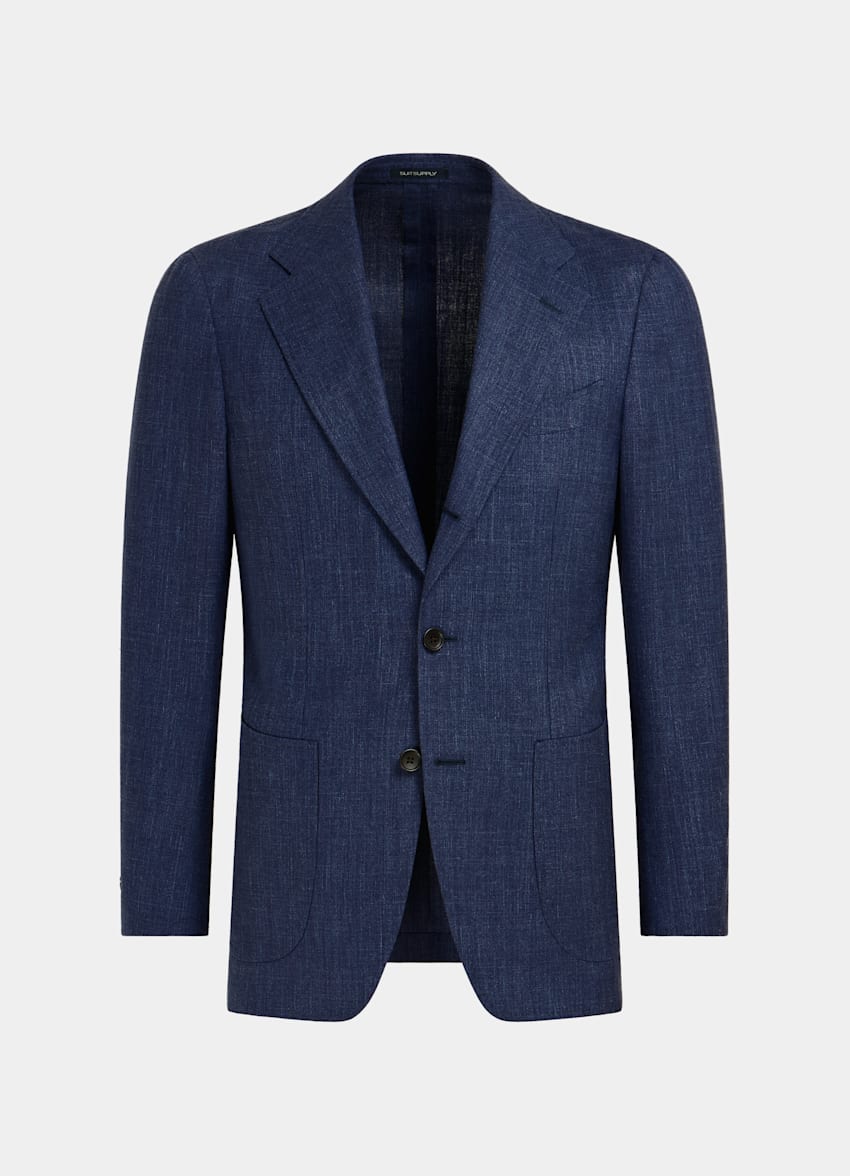 SUITSUPPLY Wool Silk Linen by E.Thomas, Italy Mid Blue Havana Suit