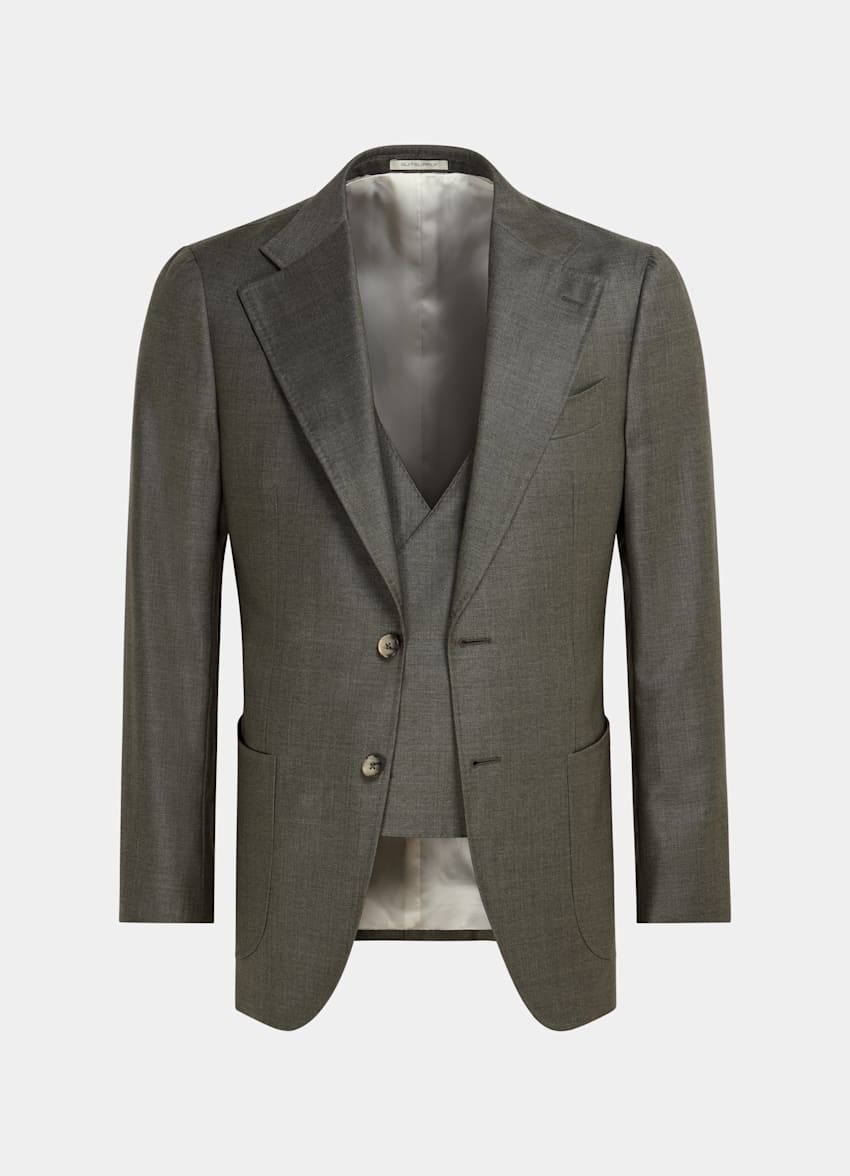 SUITSUPPLY Pure S110's Wool by Vitale Barberis Canonico, Italy Dark Green Three-Piece Havana Suit