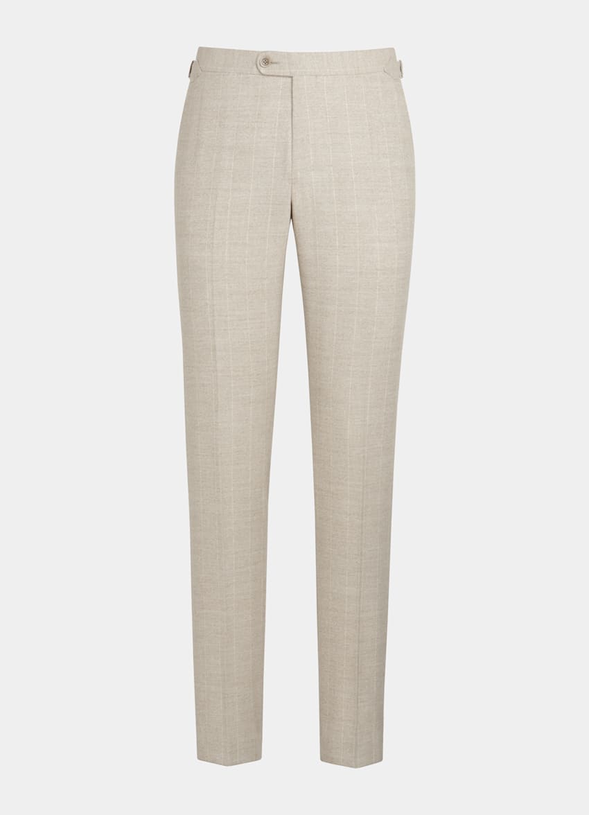 SUITSUPPLY Winter Alpaca Linen Polyamide by Ferla, Italy Light Brown Striped Tailored Fit Havana Suit