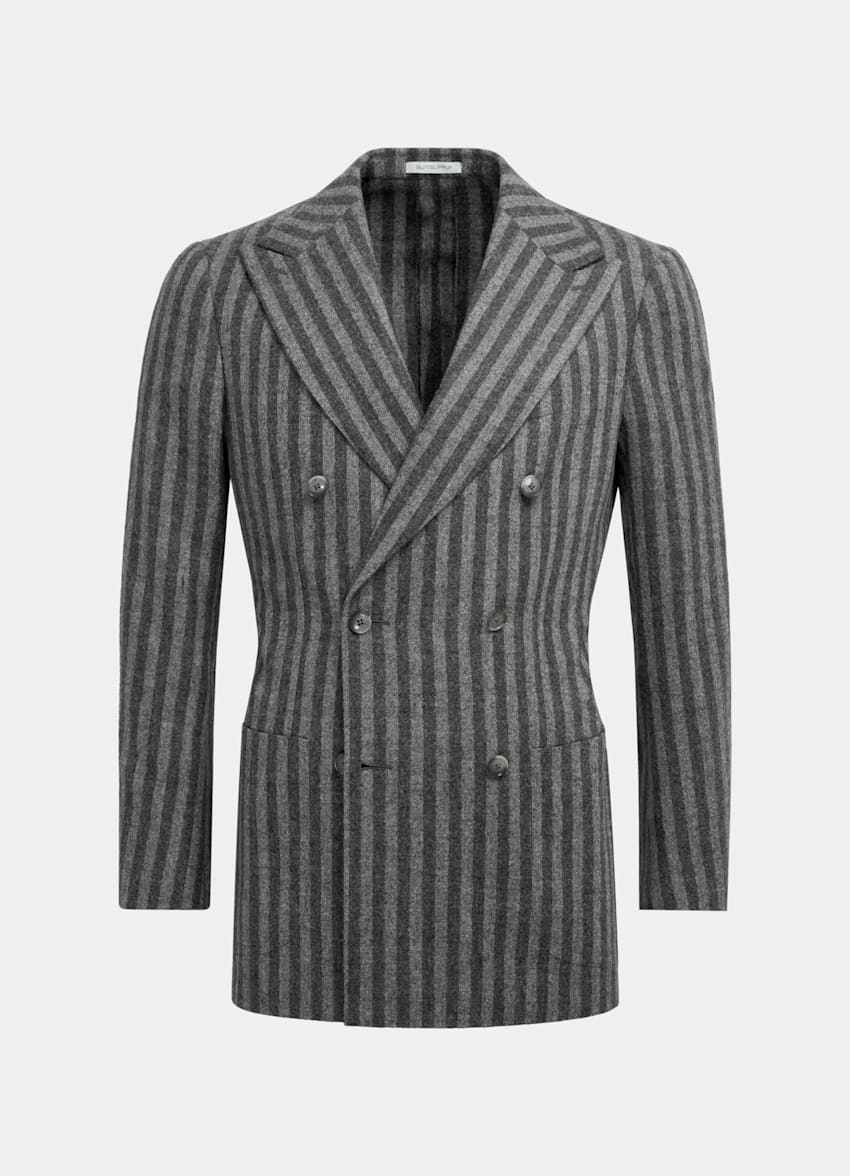 Mid Grey Striped Havana Suit | Alpaca Wool Polyamide Double Breasted ...