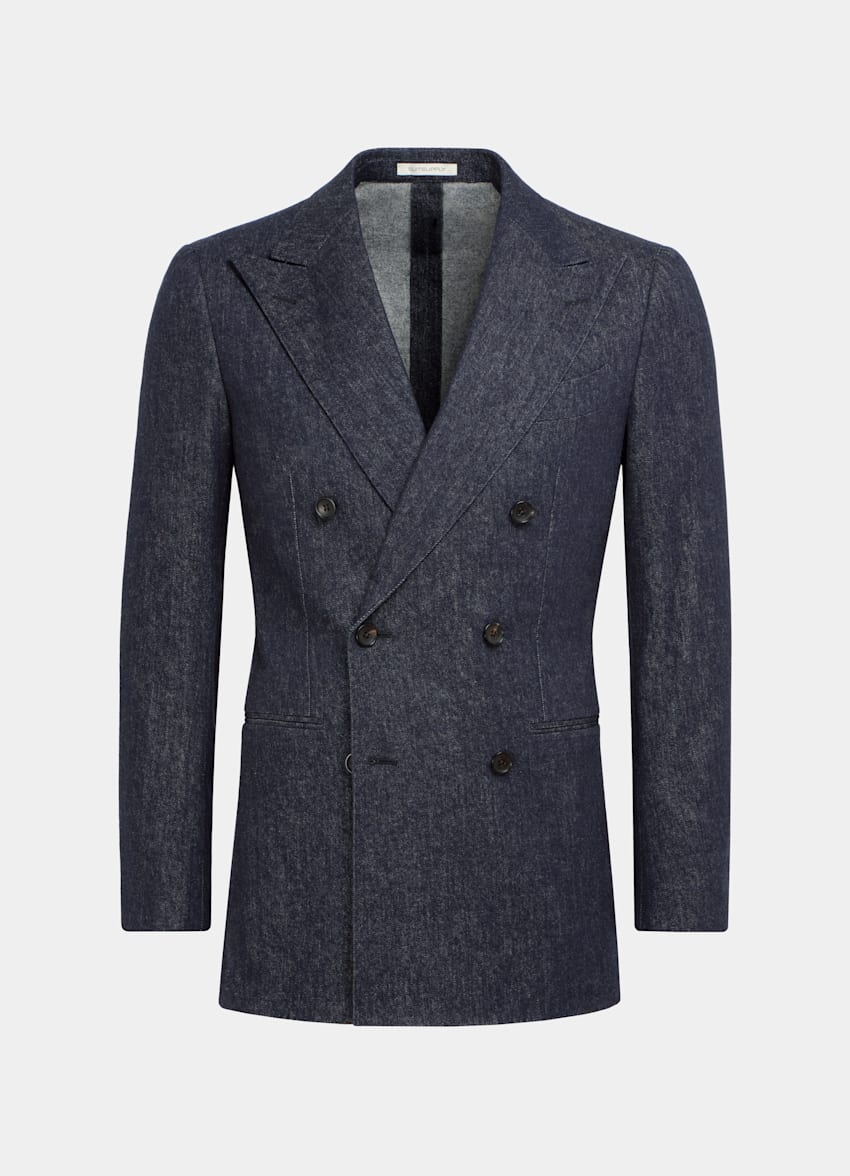 Mid Blue Havana Suit | Wool Cotton Cashmere Blend Double Breasted ...