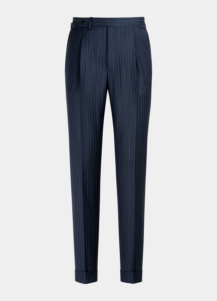 Mid Blue Striped Three-Piece Havana Suit in Pure S130's Wool ...