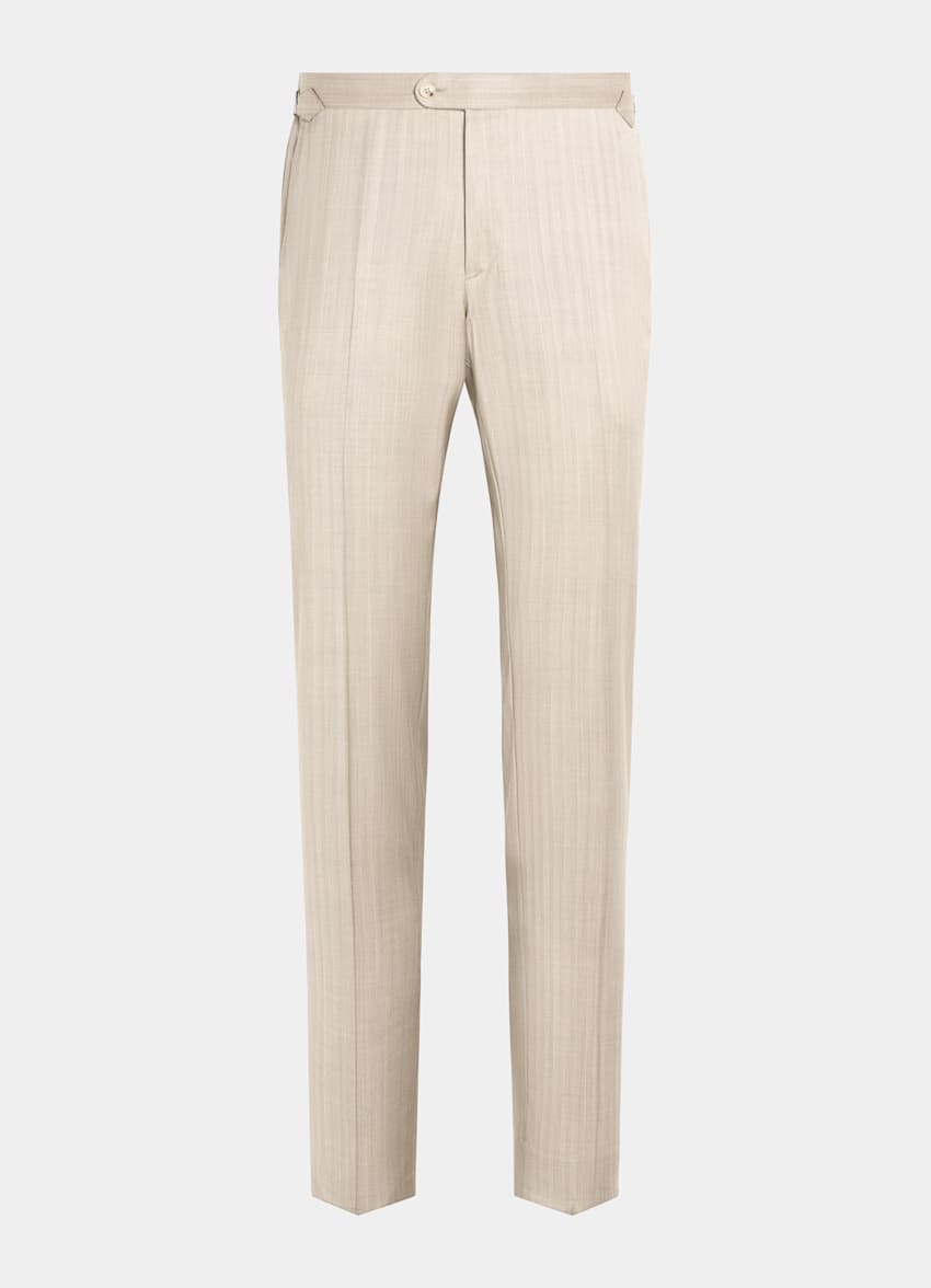 SUITSUPPLY All Season Wool Silk by Delfino, Italy Sand Herringbone Tailored Fit Havana Suit