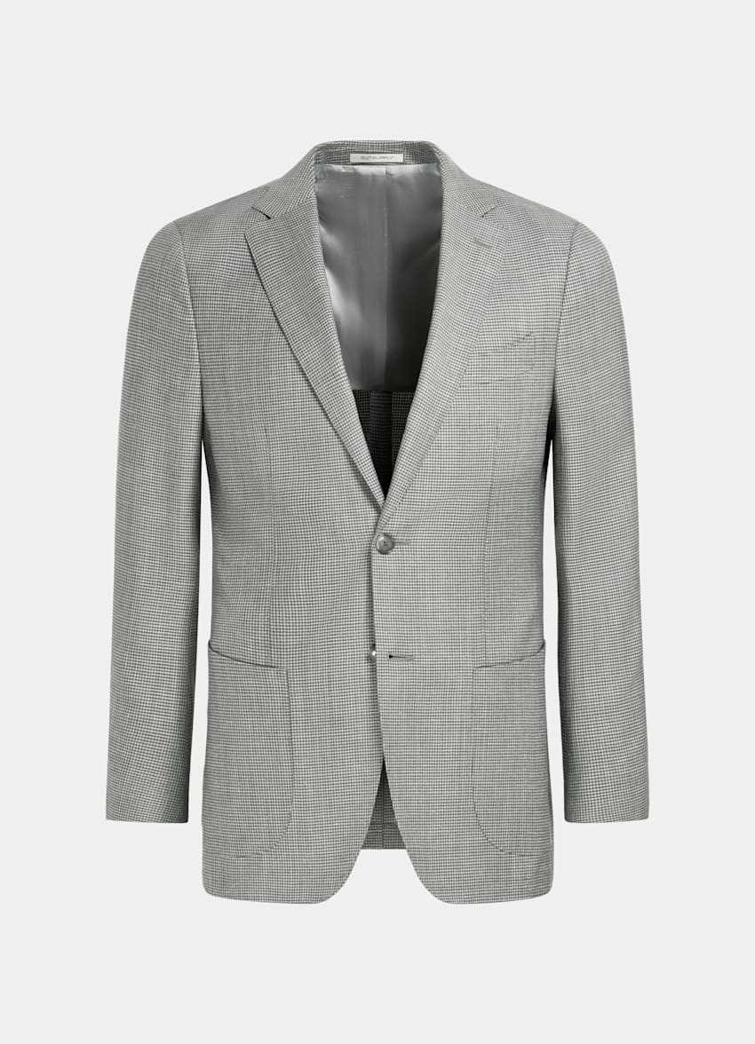 SUITSUPPLY Wool Silk Linen by Rogna, Italy Light Grey Houndstooth Havana Suit