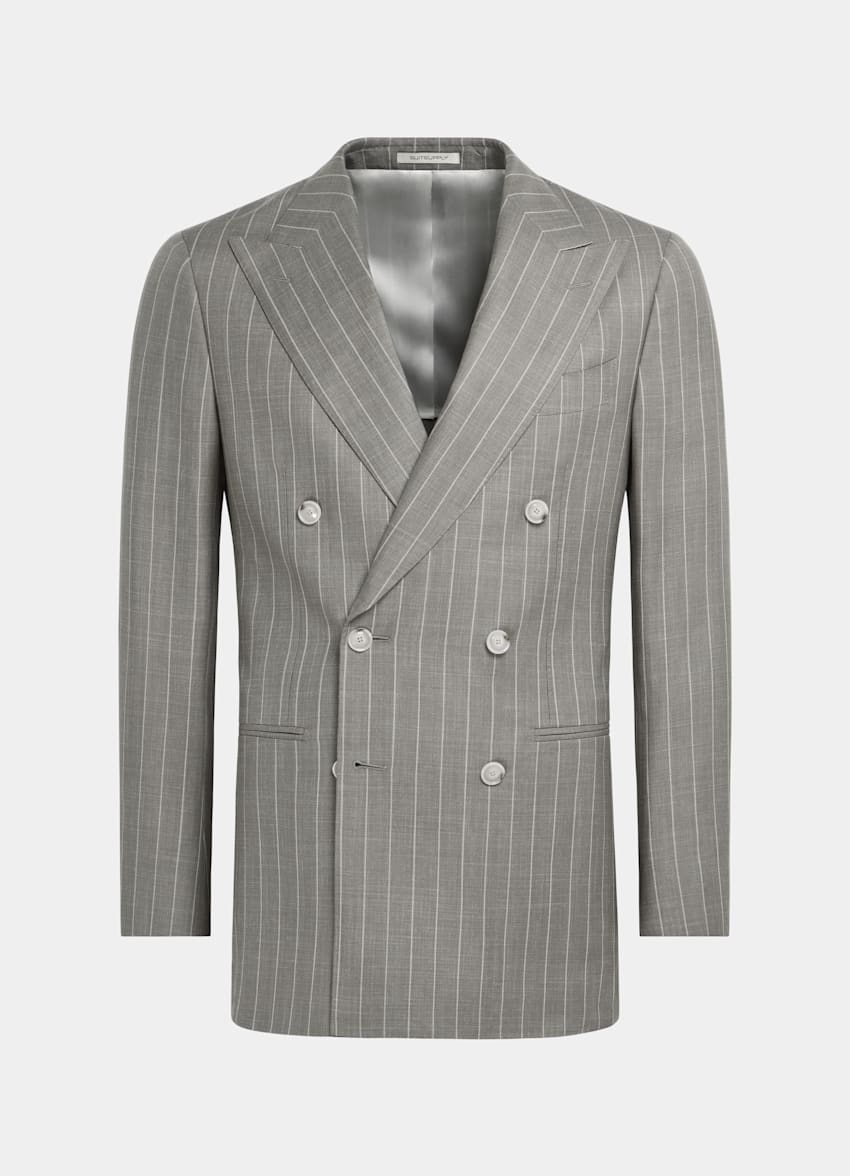 SUITSUPPLY Summer Wool Silk Linen by E.Thomas, Italy Taupe Striped Tailored Fit Havana Suit