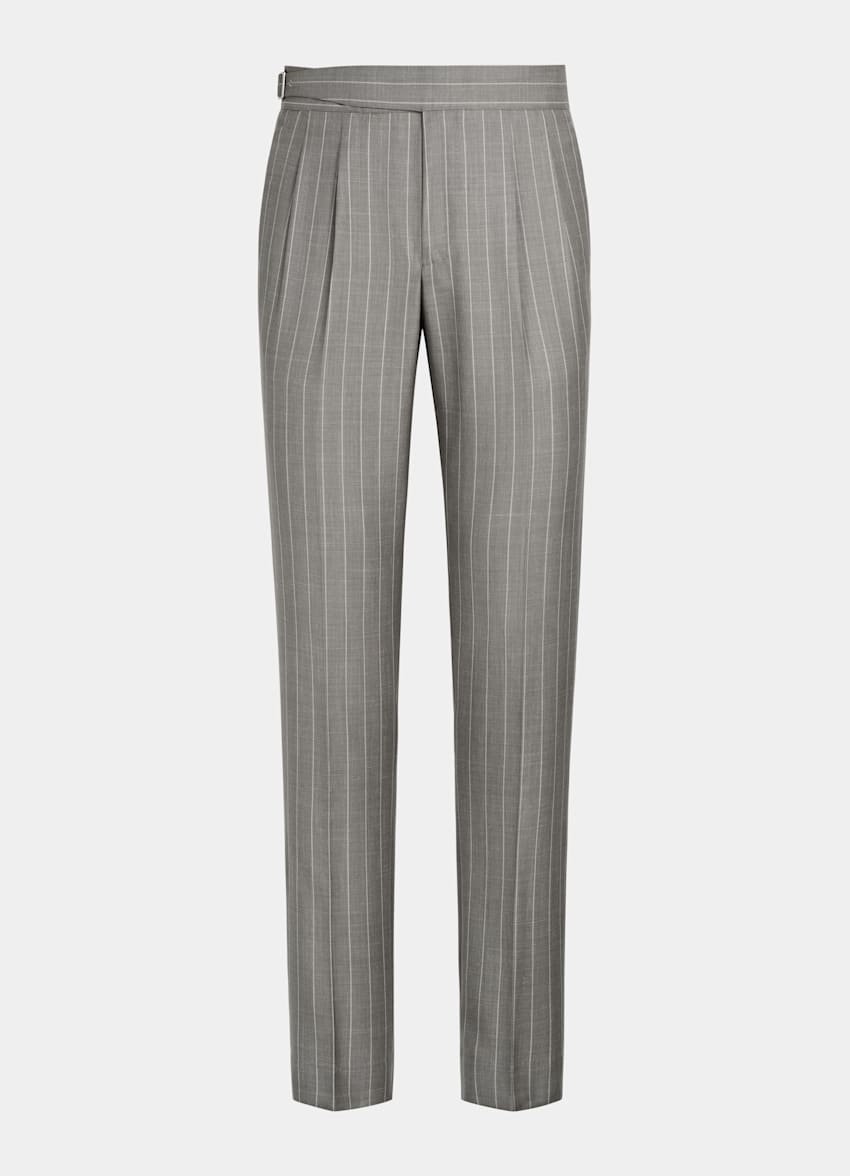 SUITSUPPLY Wool Silk Linen by E.Thomas, Italy Taupe Striped Tailored Fit Havana Suit