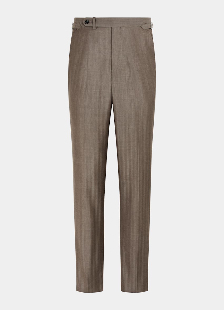 SUITSUPPLY Wool Silk by Rogna, Italy Taupe Herringbone Perennial Tailored Fit Havana Suit