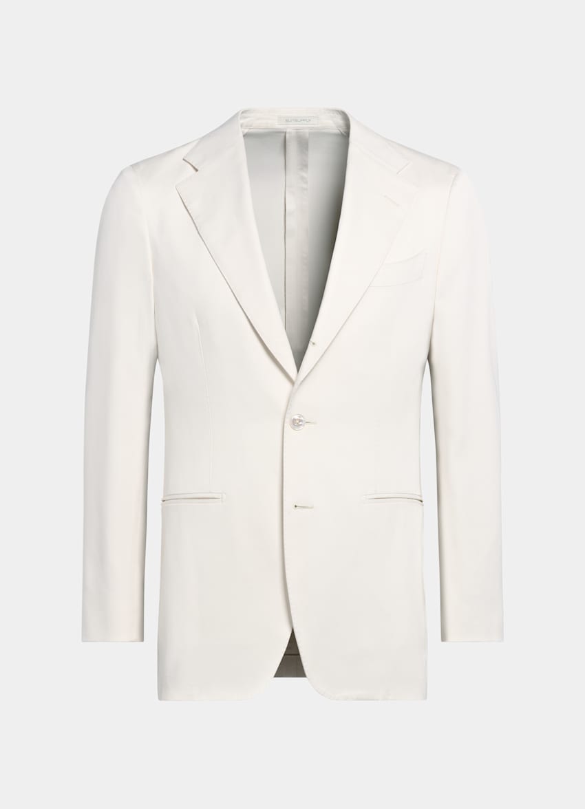 SUITSUPPLY Pure Silk by Lanificio Ermenegildo Zegna, Italy Off-White Tailored Fit Havana Suit