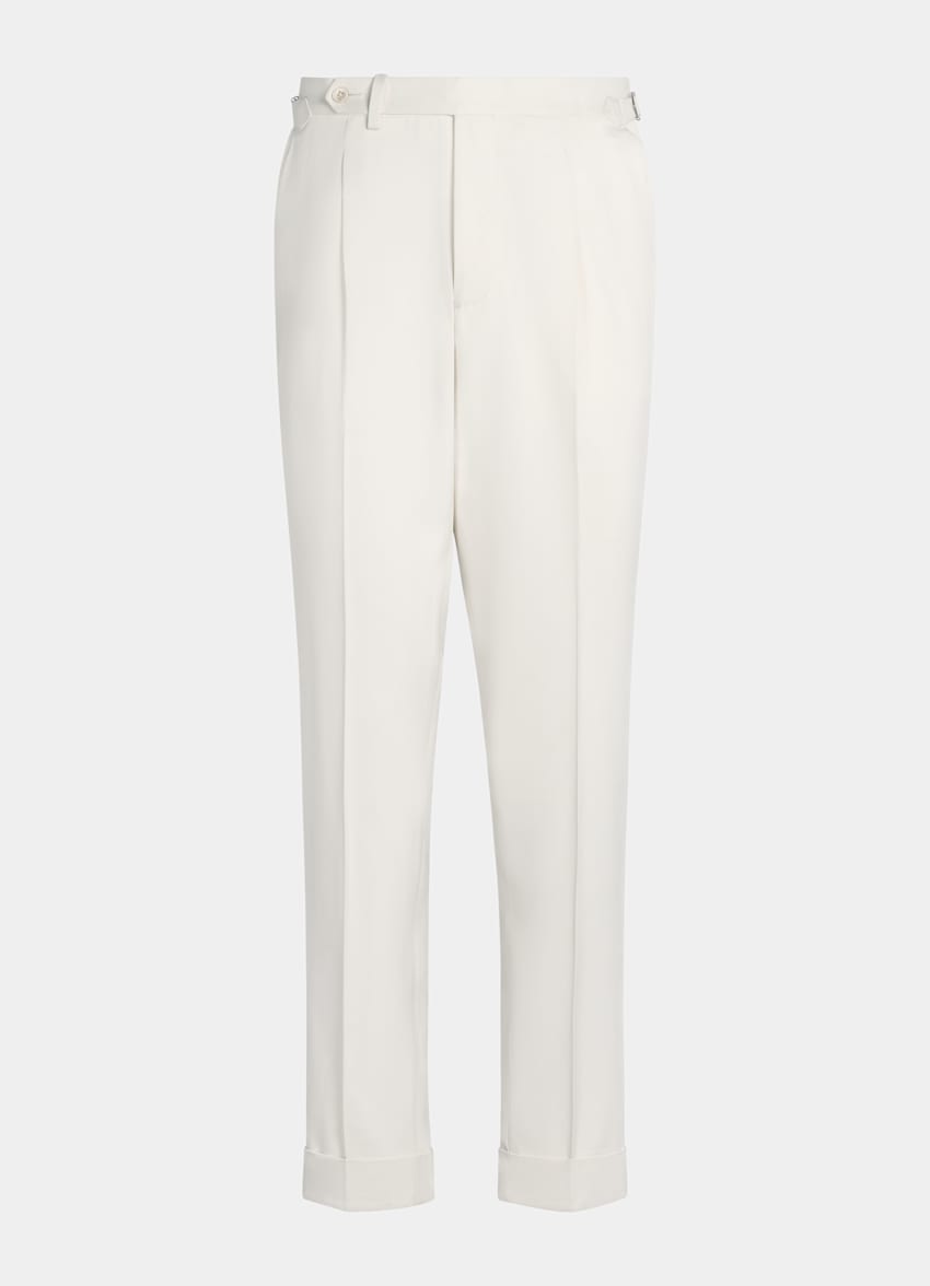SUITSUPPLY All Season Pure Silk by Lanificio Ermenegildo Zegna, Italy Off-White Tailored Fit Havana Suit