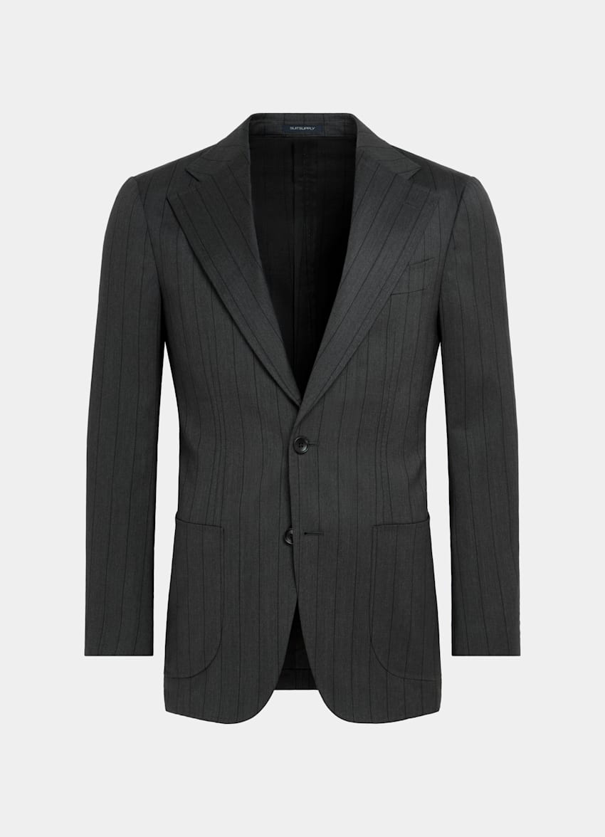 SUITSUPPLY Pura lana de Reda, Italia Traje Havana gris oscuro a rayas corte Tailored