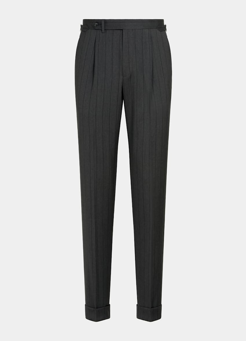 SUITSUPPLY All Season Pure Wool by Reda, Italy Dark Grey Striped Tailored Fit Havana Suit