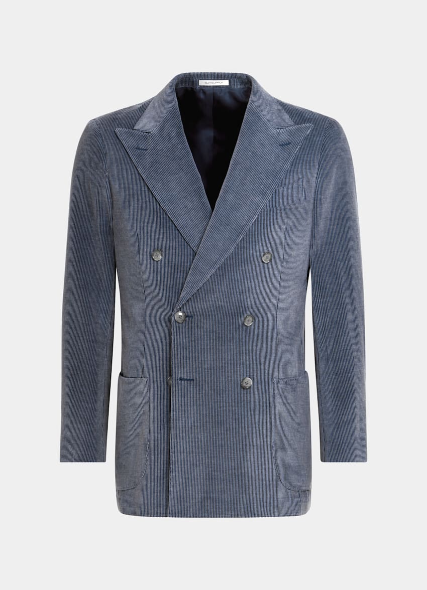 SUITSUPPLY Cotton Cashmere Corduroy by Lanificio Ermenegildo Zegna, Italy Mid Blue Havana Suit