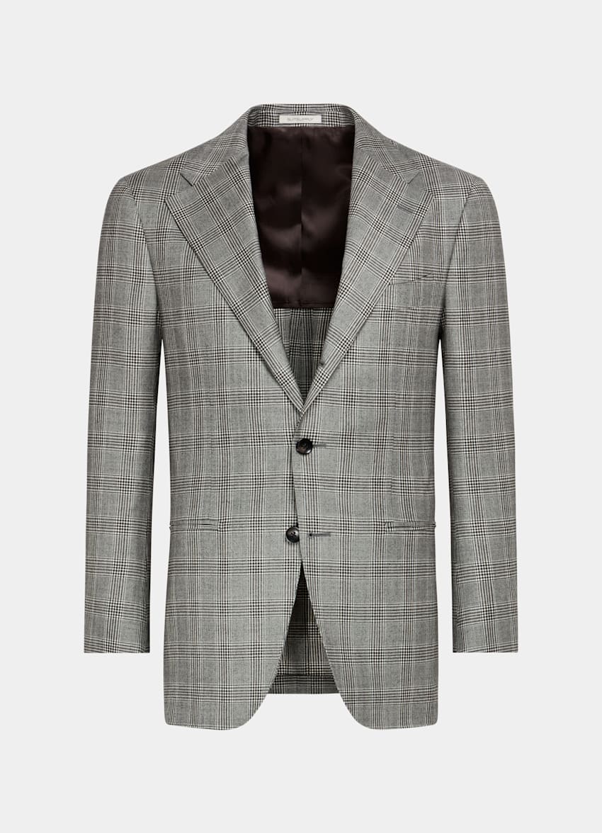 SUITSUPPLY Wool Cashmere by E.Thomas, Italy Mid Grey Checked Roma Suit