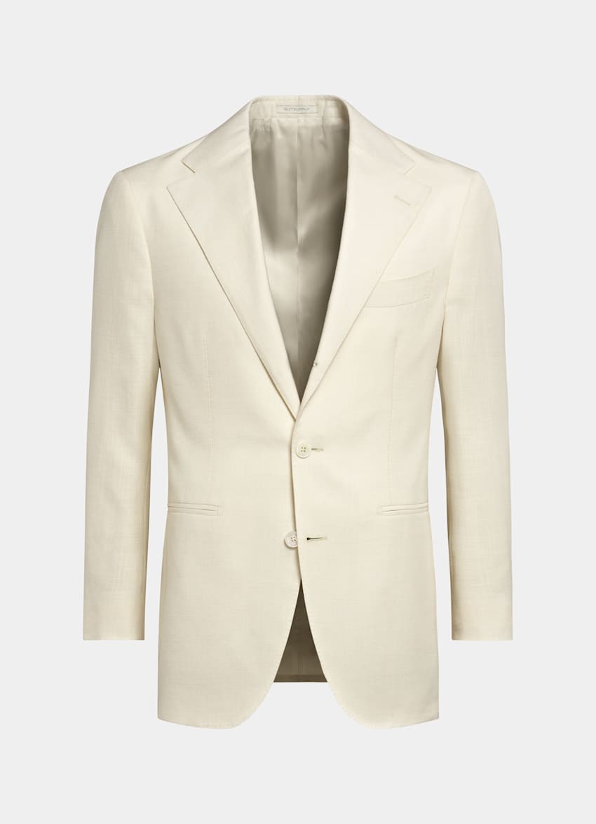SUITSUPPLY 夏季 意大利 E.Thomas 生产的羊毛、丝绸、亚麻面料 Roma 米白色慵懒身型西装