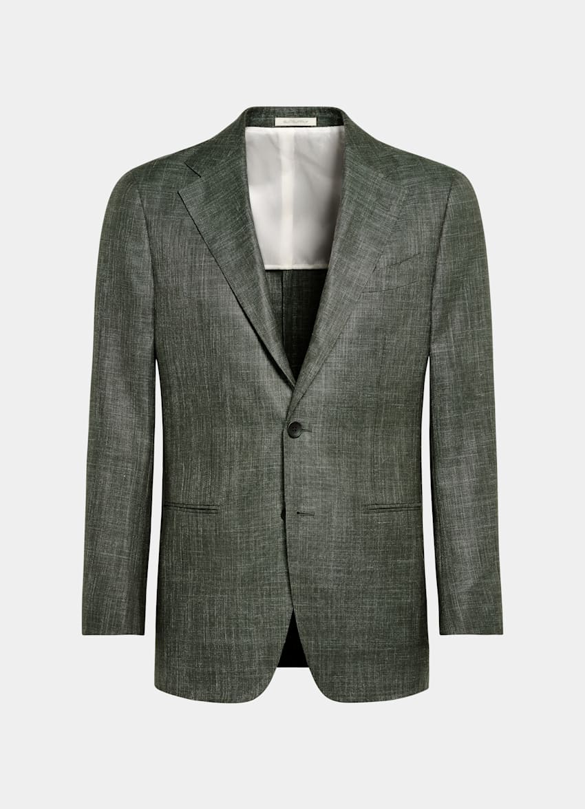 SUITSUPPLY Summer Wool Silk Linen by E.Thomas, Italy Dark Green Tailored Fit Havana Suit