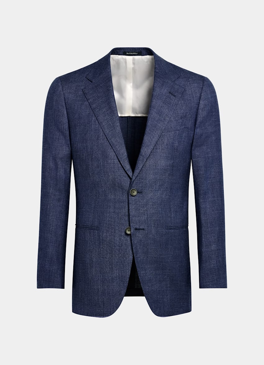 SUITSUPPLY Wełna/jedwab/len od E.Thomas, Włochy  Garnitur trzyczęściowy Havana tailored fit niebieski