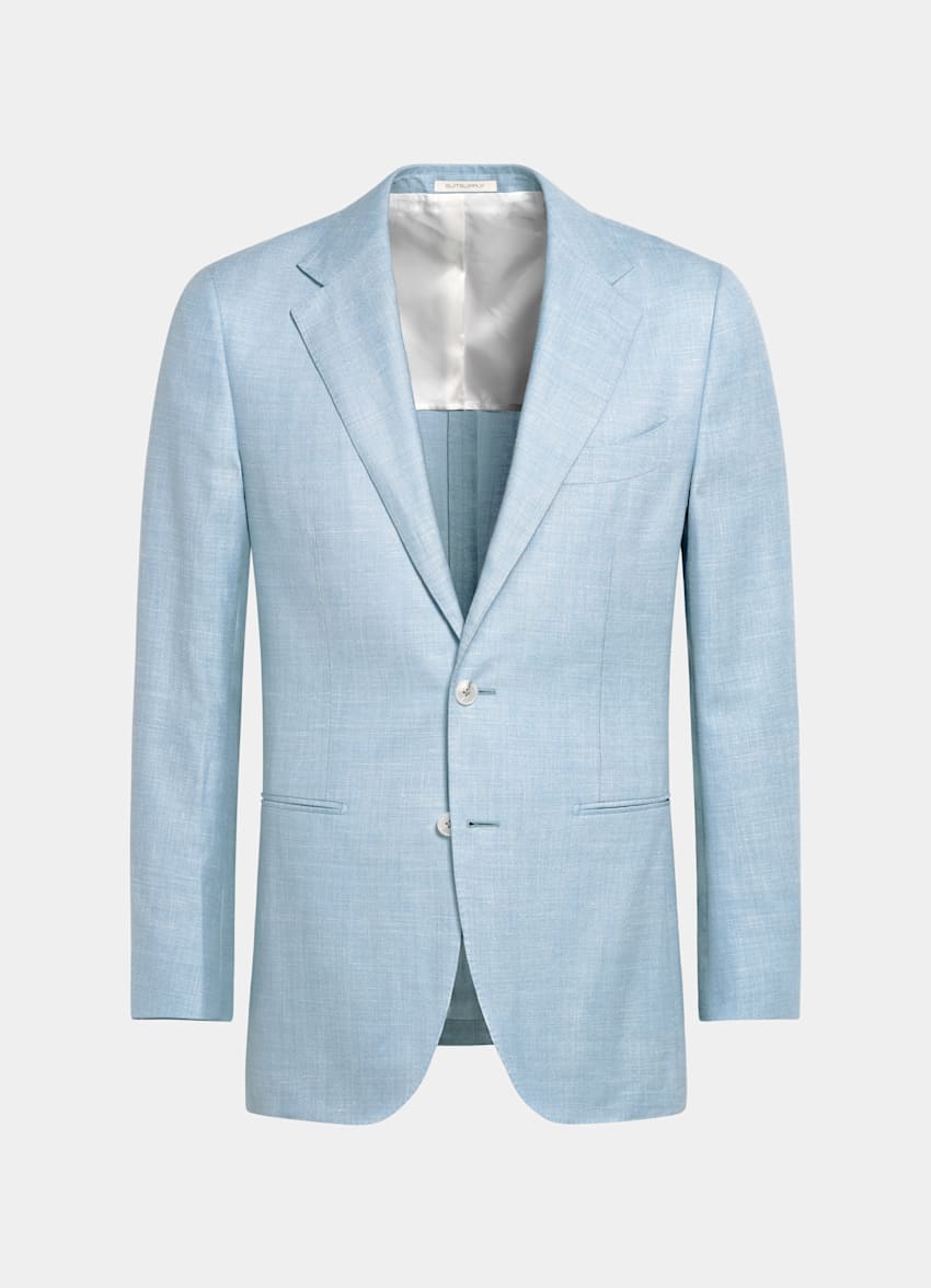 SUITSUPPLY Lana, seda y lino de E.Thomas, Italia Traje Havana tres piezas azul claro corte Tailored