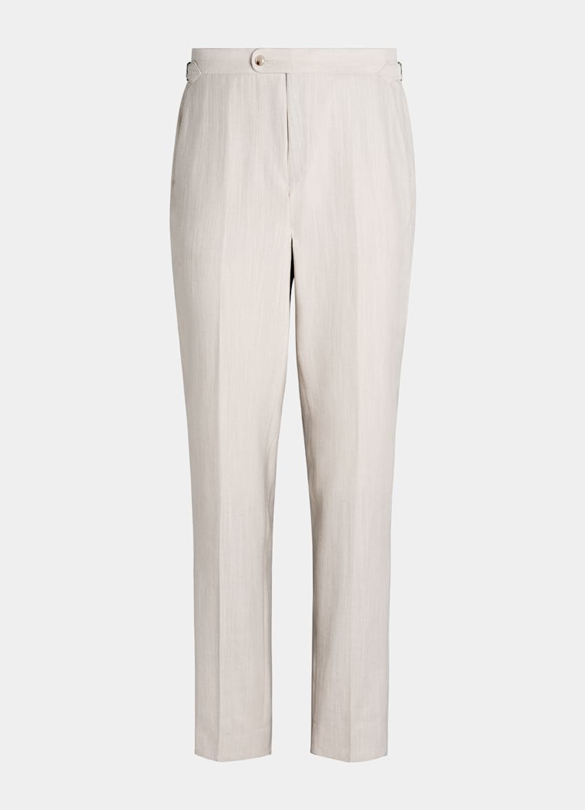 SUITSUPPLY Silk Linen Cotton Polyamide by Ferla, Italy Off-White Striped Tailored Fit Havana Suit