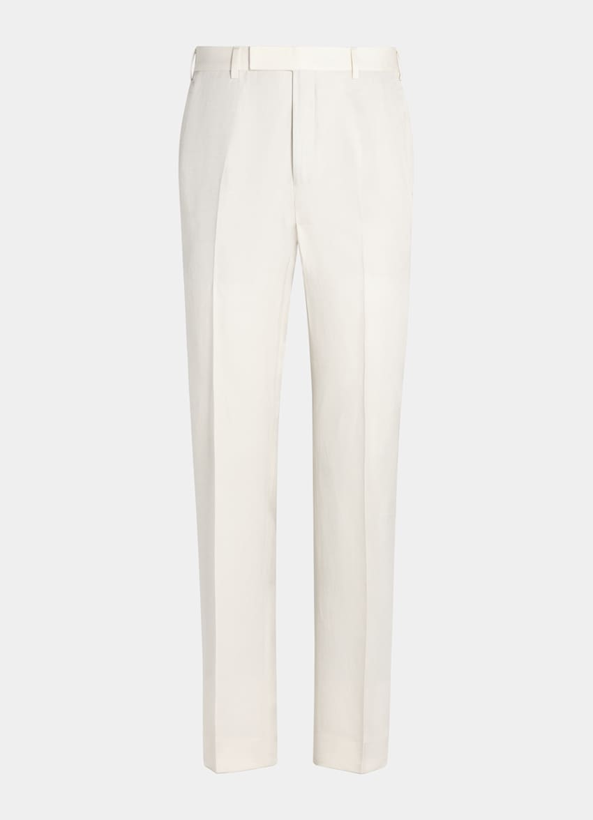 SUITSUPPLY Summer Linen Silk by Beste, Italy Off-White Tailored Fit Havana Suit