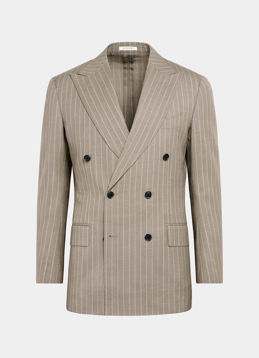 SUITSUPPLY Winter Pure Wool by Angelico, Italy Sand Striped Tailored Fit Milano Suit