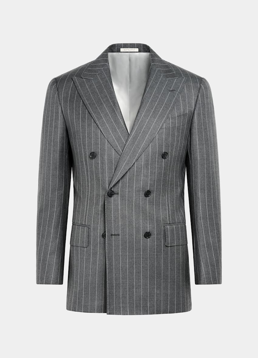 SUITSUPPLY All Season Pure Wool by Vitale Barberis Canonico, Italy Mid Grey Striped Tailored Fit Milano Suit