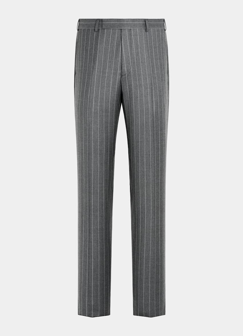 SUITSUPPLY All Season Pure Wool by Vitale Barberis Canonico, Italy Mid Grey Striped Tailored Fit Milano Suit