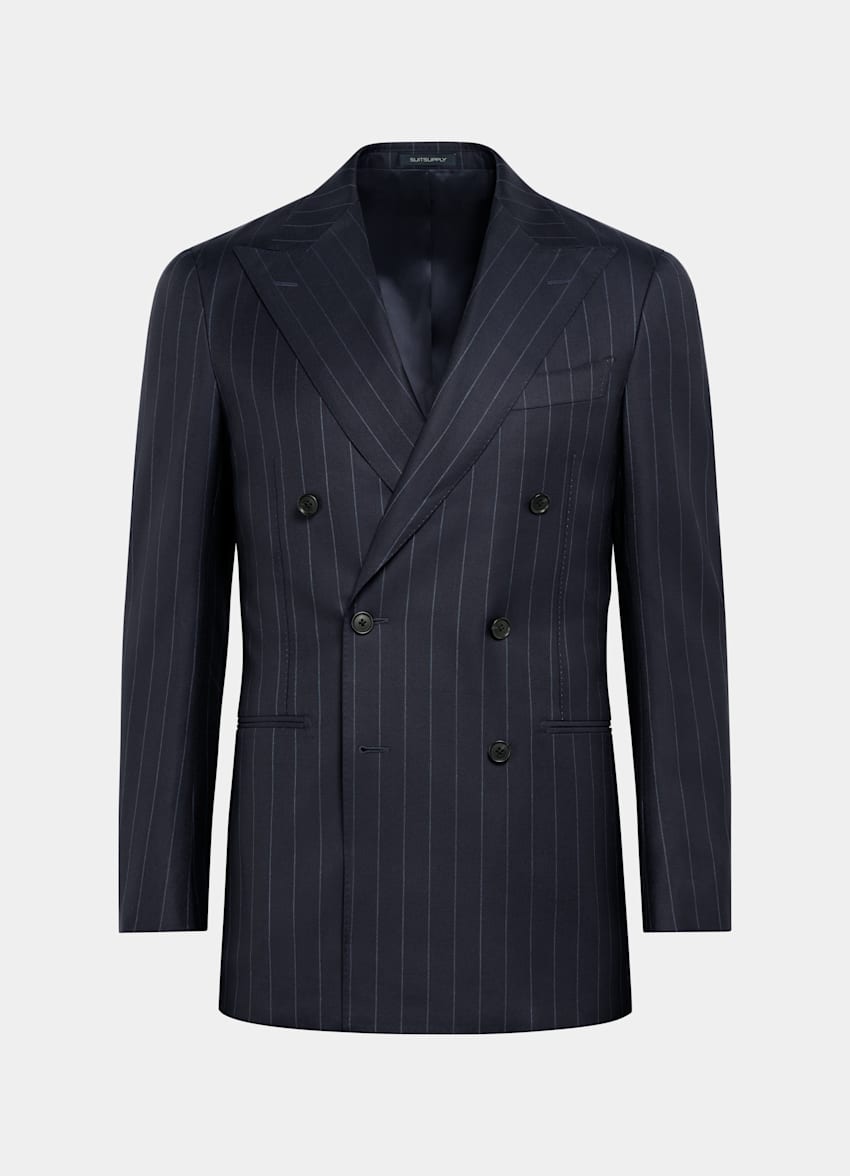 SUITSUPPLY All Season Pure S120's Wool by Vitale Barberis Canonico, Italy Navy Striped Tailored Fit Havana Suit