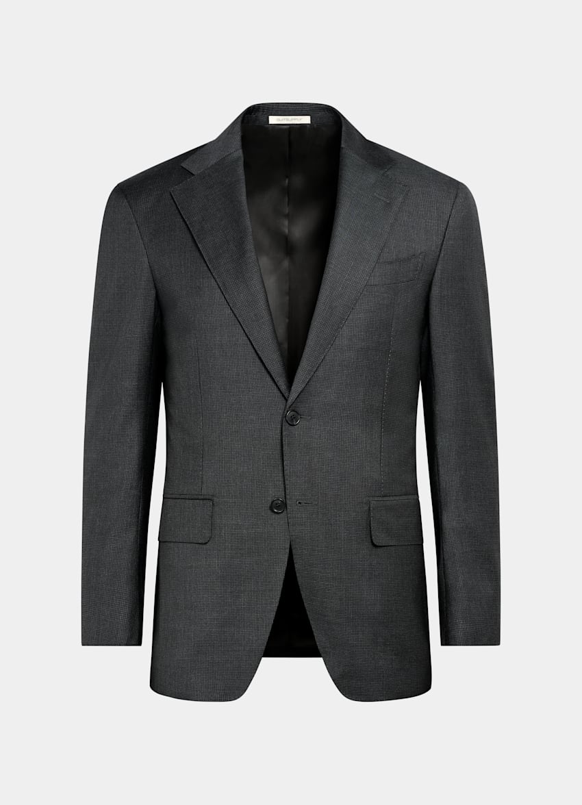 SUITSUPPLY All season Pura lana S130's - Drago, Italia Dark Grey Houndstooth Tailored Fit Havana Suit