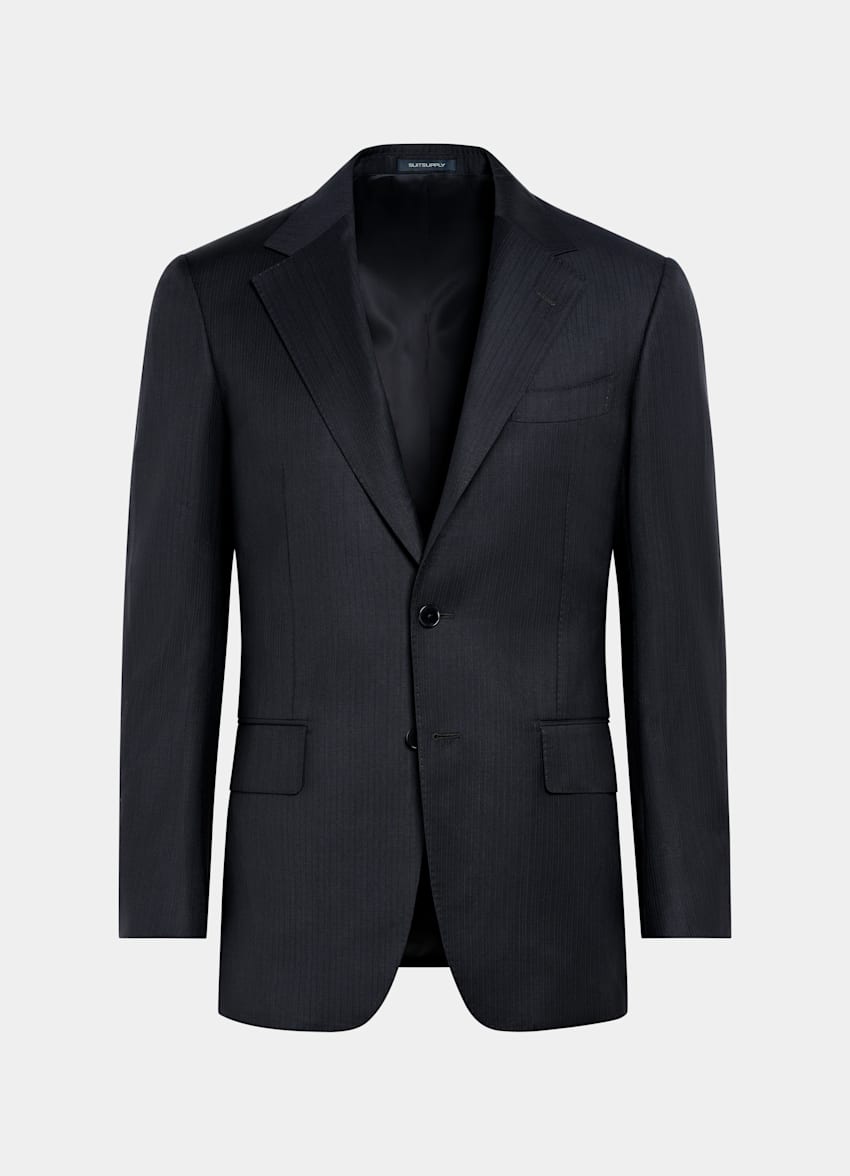 SUITSUPPLY All Season Pure S130's Wool by E.Thomas, Italy Navy Striped Tailored Fit Milano Suit