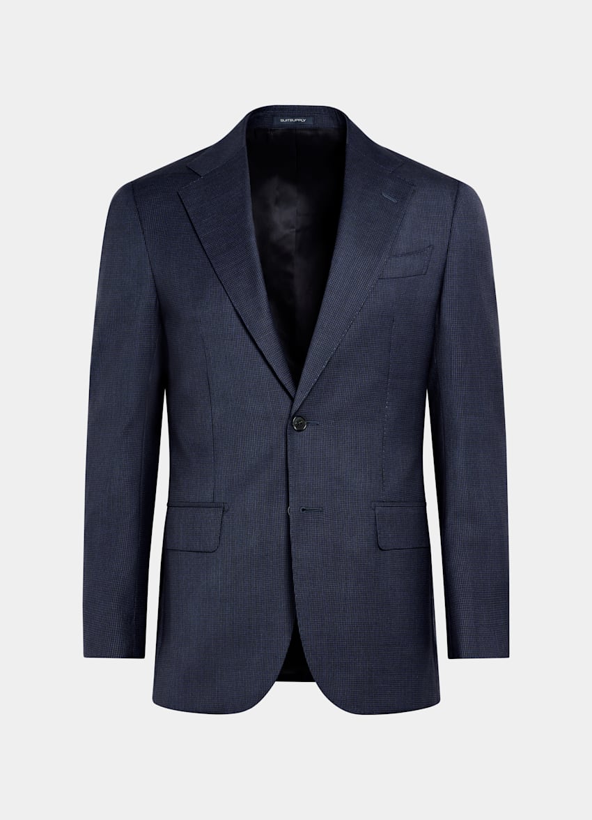 SUITSUPPLY All Season Pura lana S130s de Drago, Italia Traje Havana azul marino pata de gallo corte Tailored