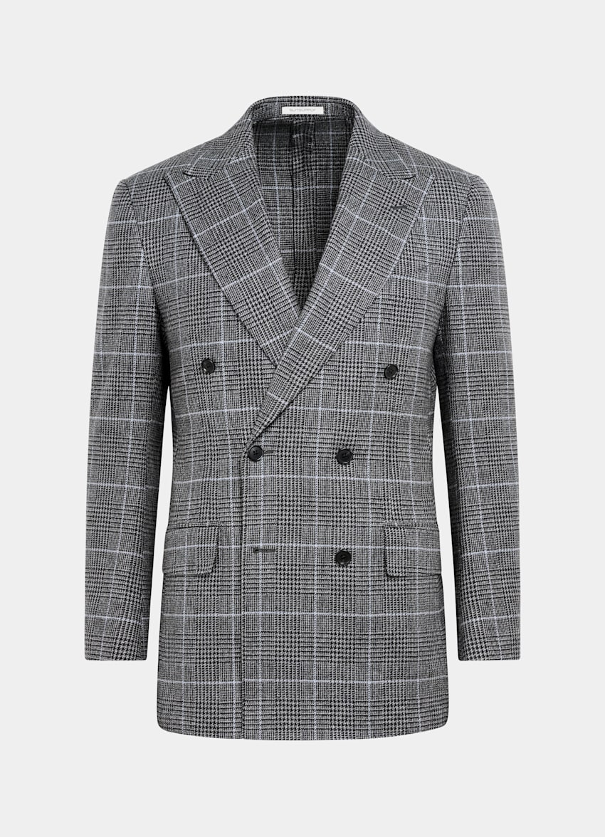 SUITSUPPLY Winter Wool Cashmere by E.Thomas, Italy Mid Grey Checked Tailored Fit Milano Suit