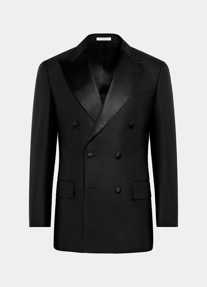 SUITSUPPLY All Season Pure S130's Wool by Delfino, Italy Black Tailored Fit Milano Tuxedo