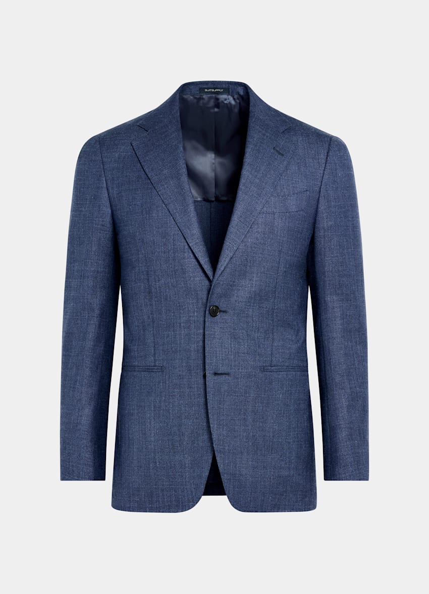 SUITSUPPLY Summer Wool Silk Linen by E.Thomas, Italy Mid Blue Tailored Fit Havana Suit