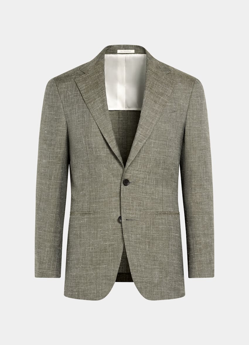 SUITSUPPLY Summer Wool Silk Linen by Rogna, Italy Light Green Tailored Fit Havana Suit