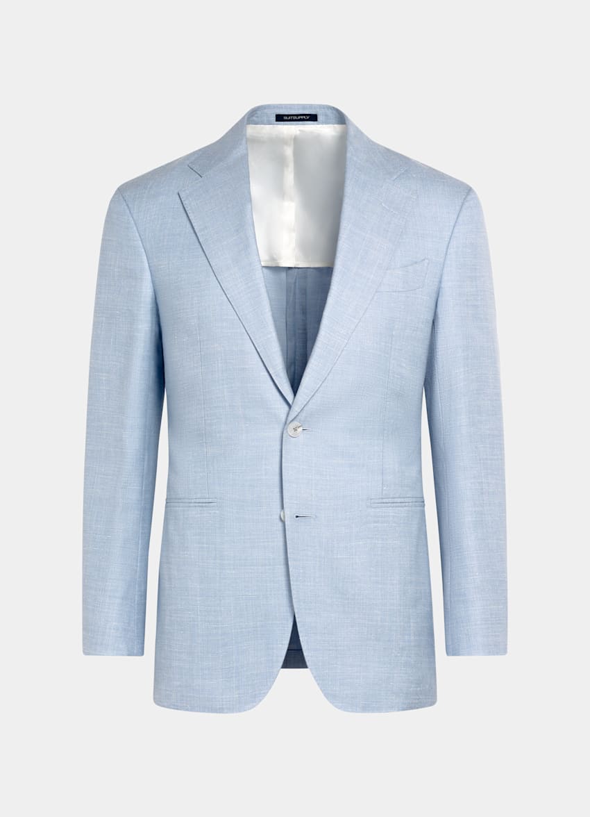 SUITSUPPLY Summer Wool Silk Linen by E.Thomas, Italy Light Blue Tailored Fit Havana Suit