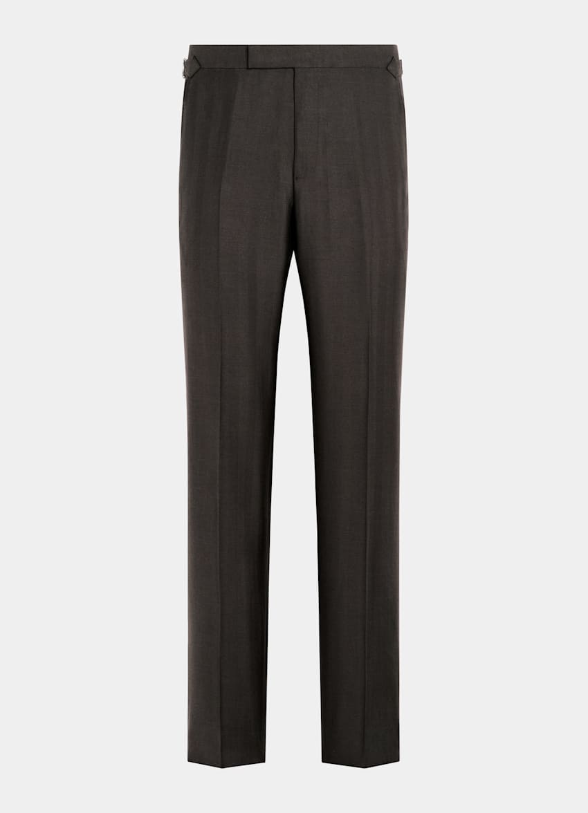 SUITSUPPLY Summer Wool Silk Linen by Rogna, Italy Dark Brown Herringbone Tailored Fit Milano Suit
