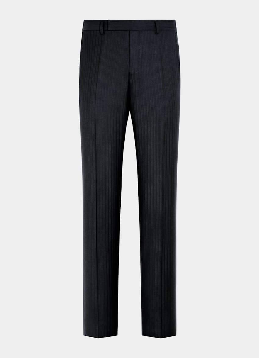 SUITSUPPLY All Season Pure S130's Wool by Drago, Italy Navy Striped Tailored Fit Milano Suit