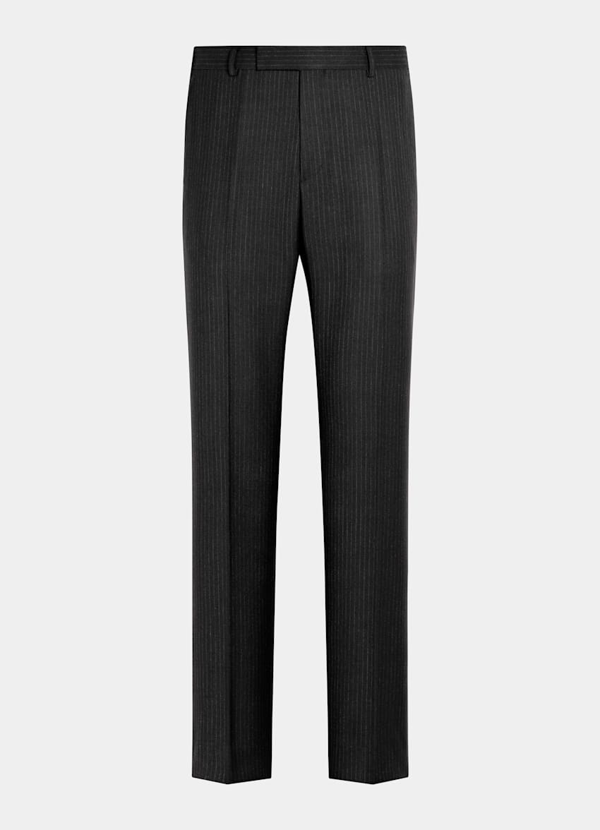 SUITSUPPLY All Season Pure Wool by Marling & Evans, United Kingdom Black Striped Tailored Fit Milano Suit