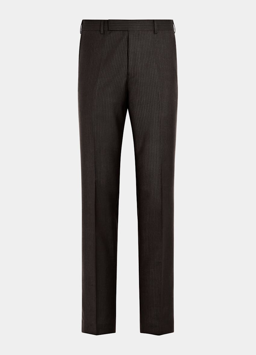SUITSUPPLY All Season Pure Wool by Marling & Evans, United Kingdom Black Striped Tailored Fit Milano Suit