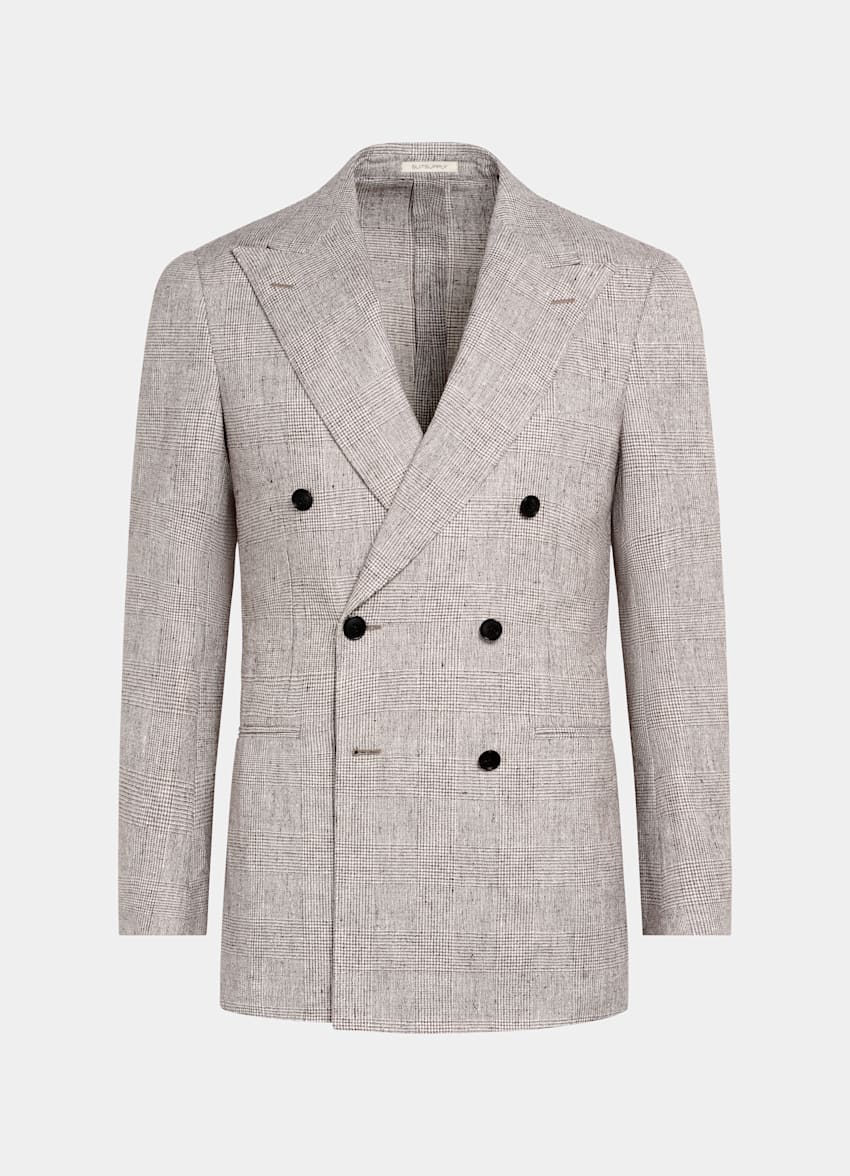 SUITSUPPLY Summer Linen Polyamide by Ferla, Italy Light Taupe Checked Tailored Fit Havana Suit