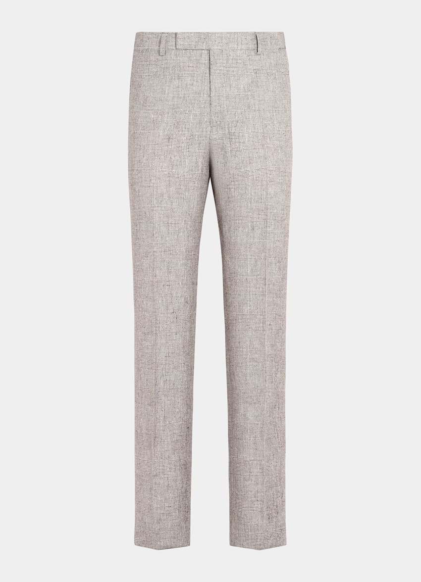 SUITSUPPLY Summer Linen Polyamide by Ferla, Italy Light Taupe Checked Tailored Fit Havana Suit