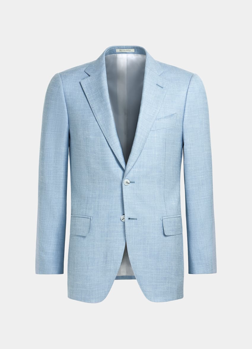 SUITSUPPLY Wool Silk Linen by E.Thomas, Italy Light Blue Three-Piece Lazio Suit
